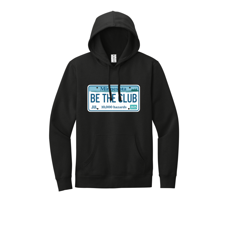 Black hoodie with a license plate design on a white background