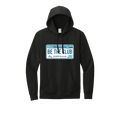 Black hoodie with a license plate design on a white background