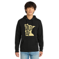 Person wearing a black hoodie with 'GOLD AF' design on a white background