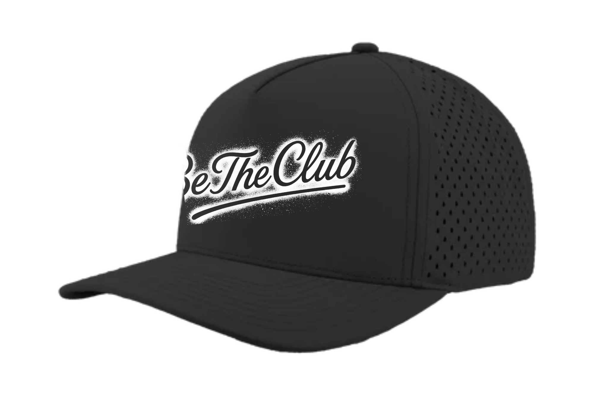Black cap with 'Be The Club' logo on a white background